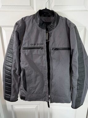 ICON 1000 MH1000 Men’s Small Gray Leather Trim Motorcycle Jacket D3O Moto Coat
